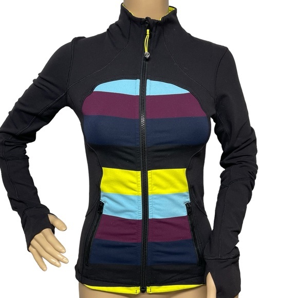 Lululemon Forme Jacket Cuffins Pow Stripe Split Pea Black Size 4 in EUC - Picture 1 of 11